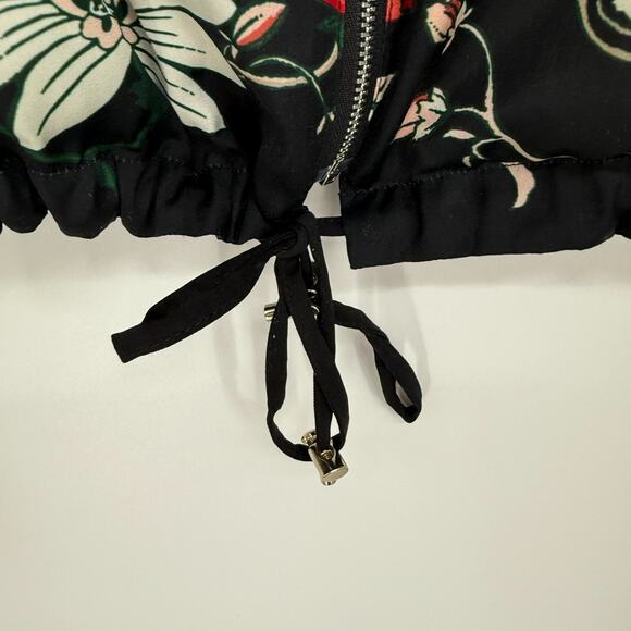 Chicos Reversible Bomber Jacket Womens 12/14 Black Floral Polka Dot Silky Zip Up - Picture 8 of 15